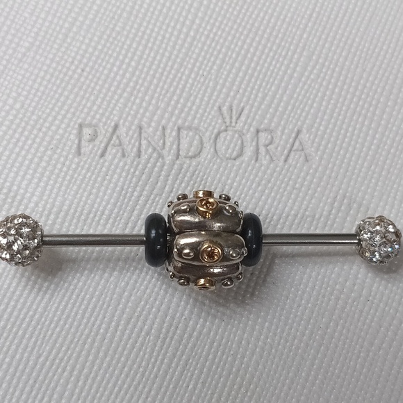 Pandora Clip Silver 14k Gold Brown CZ Fusion Vintage  (2 Listed Separately) - Picture 3 of 6